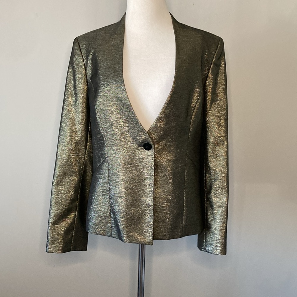 Vintage Jones New York Gold Metallic Jacket Blazer Sz 12